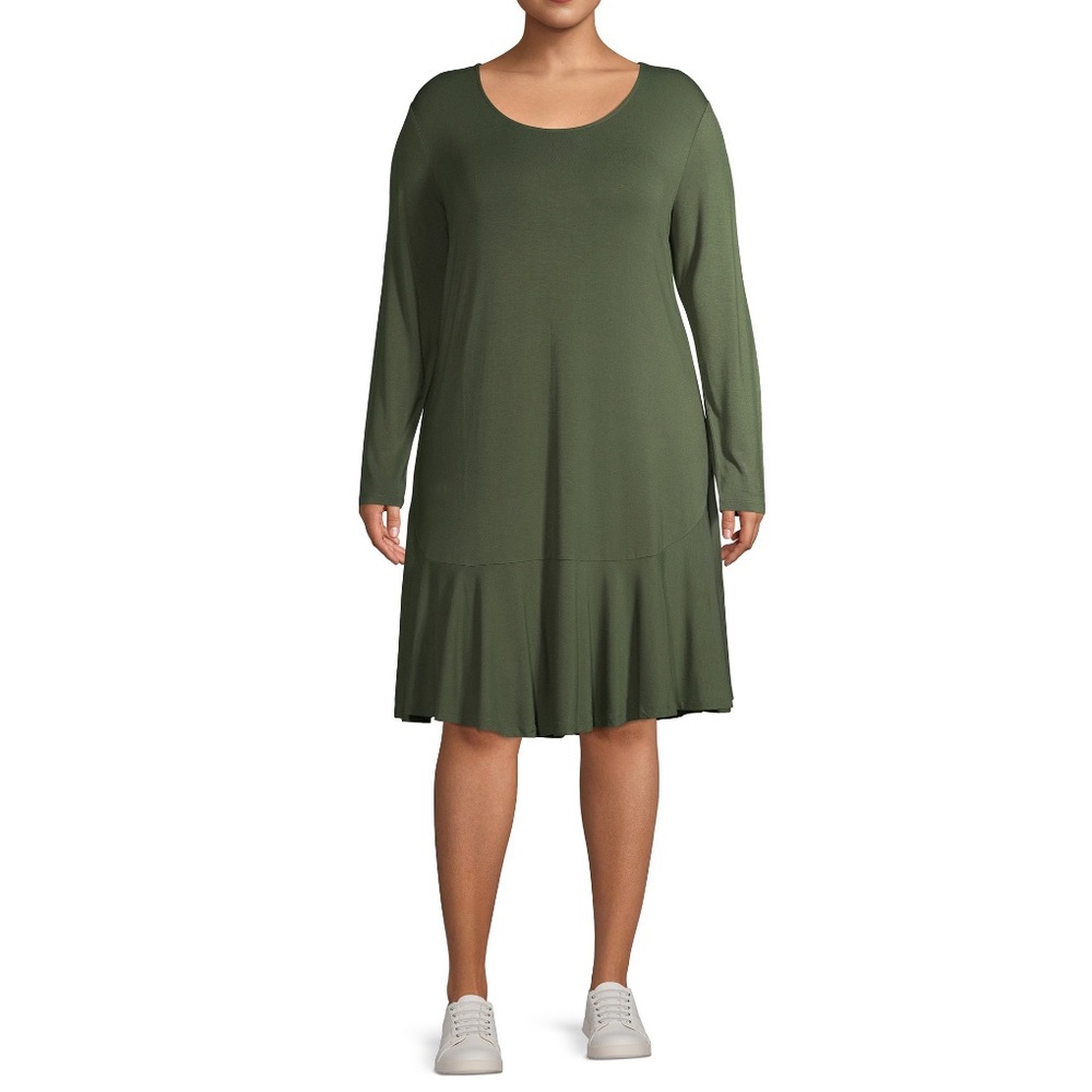 Terra and Sky🦋Plus Size Knit Peplum Dress|Olive